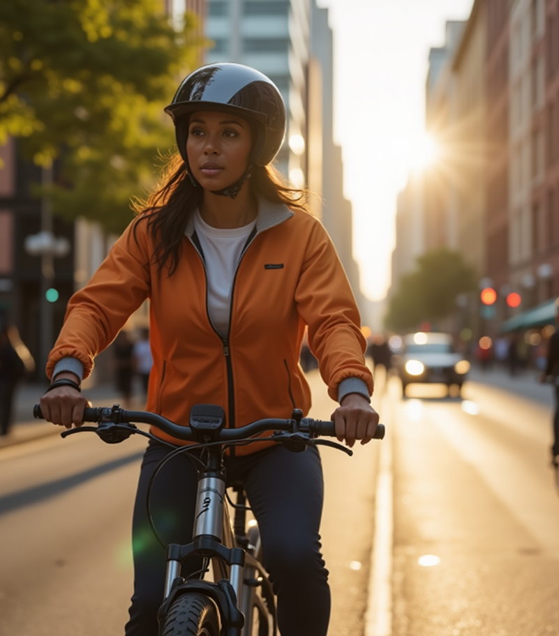 Urban Woman Cycling at Sunset