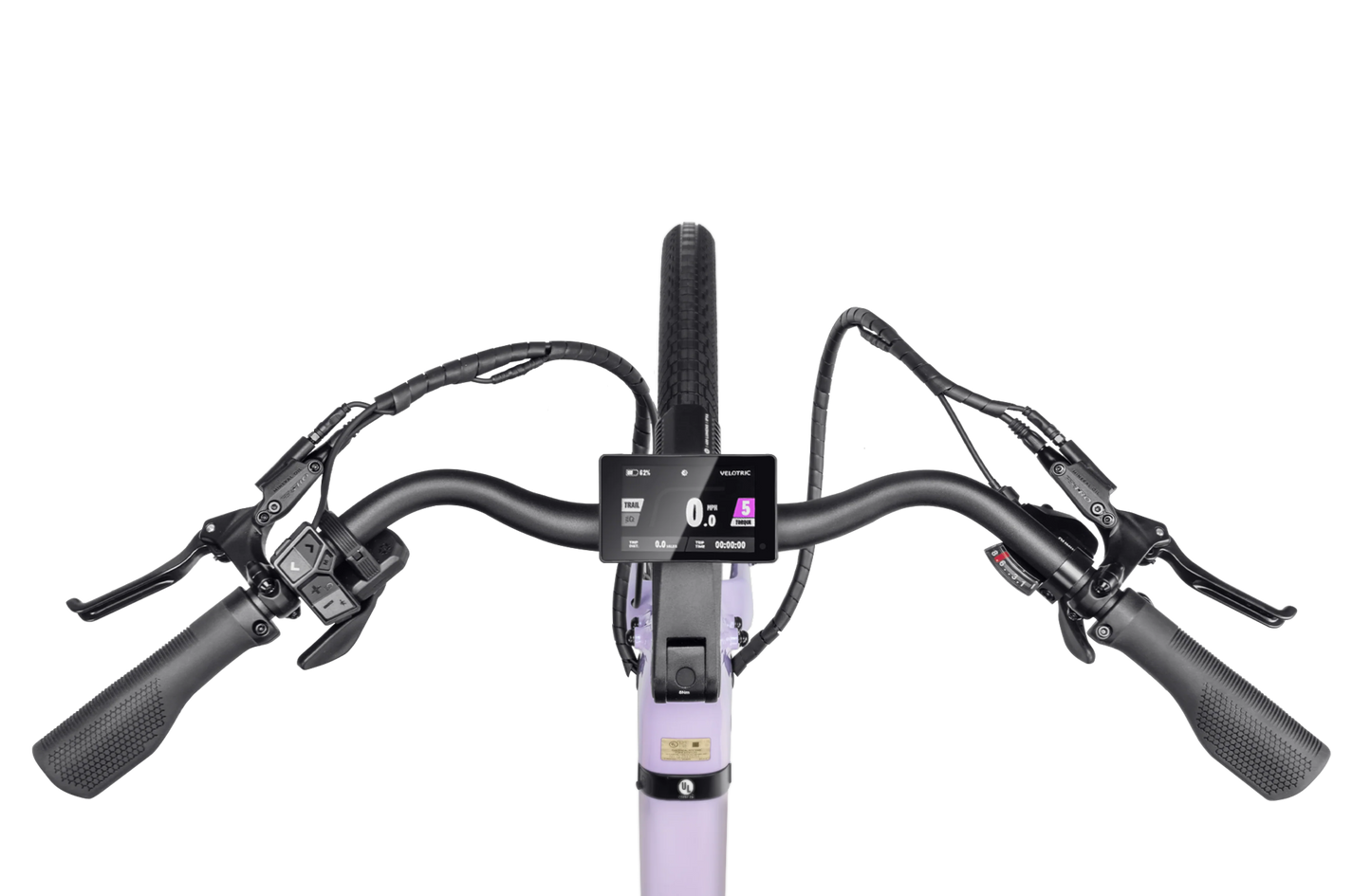 Bicycle handlebar with control panel on a white background