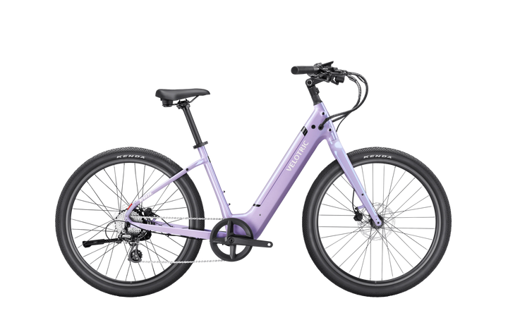 Purple bicycle on a white background