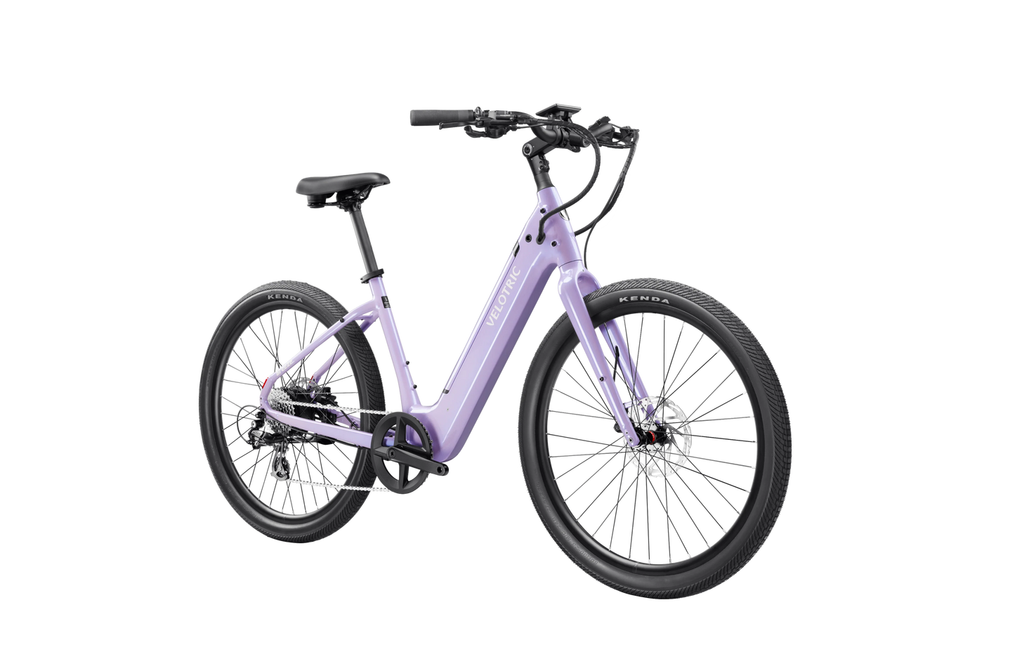 Purple electric bicycle on a white background