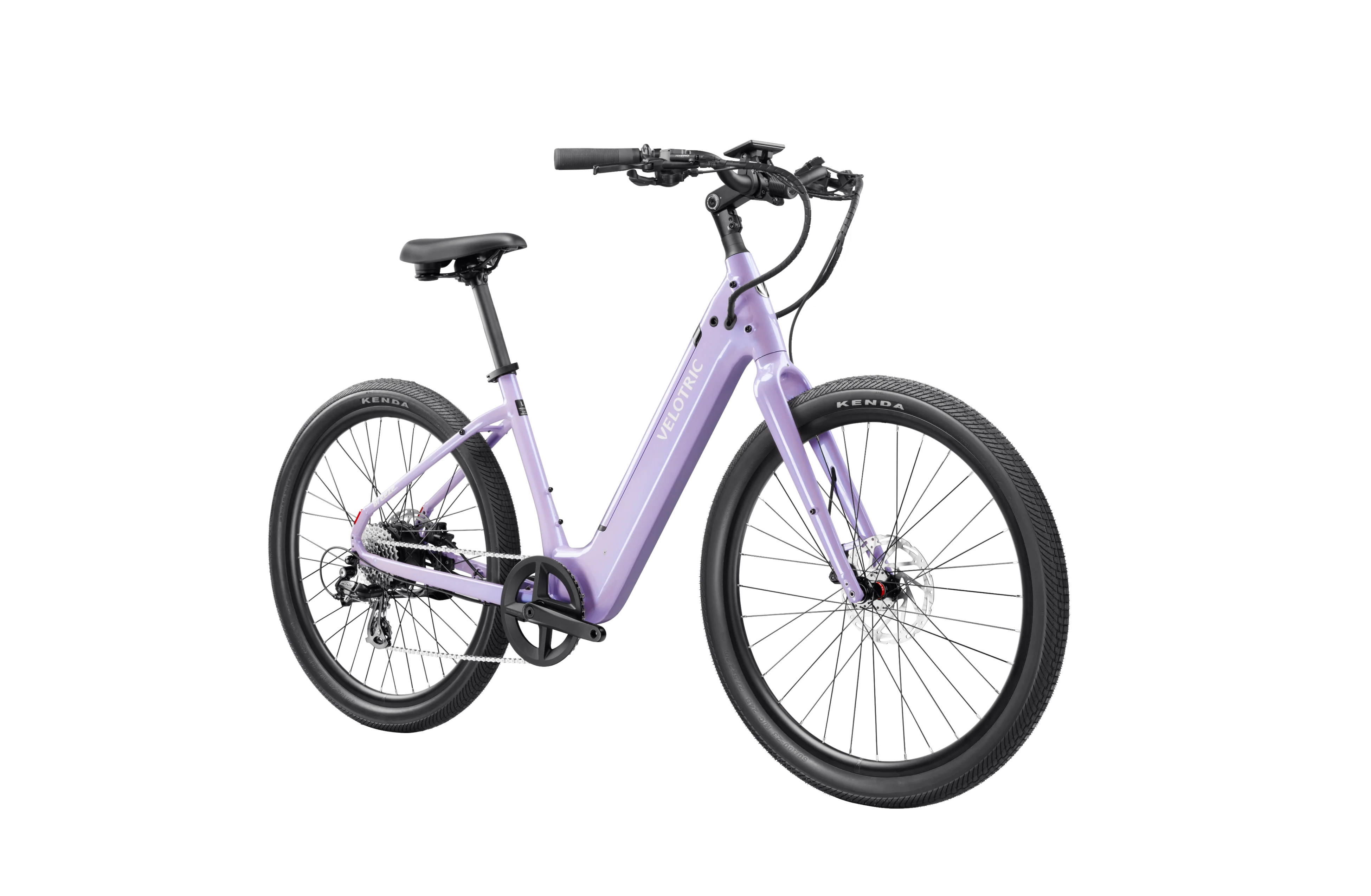 Purple electric bicycle on a white background