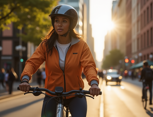 Urban Woman Cycling at Sunset